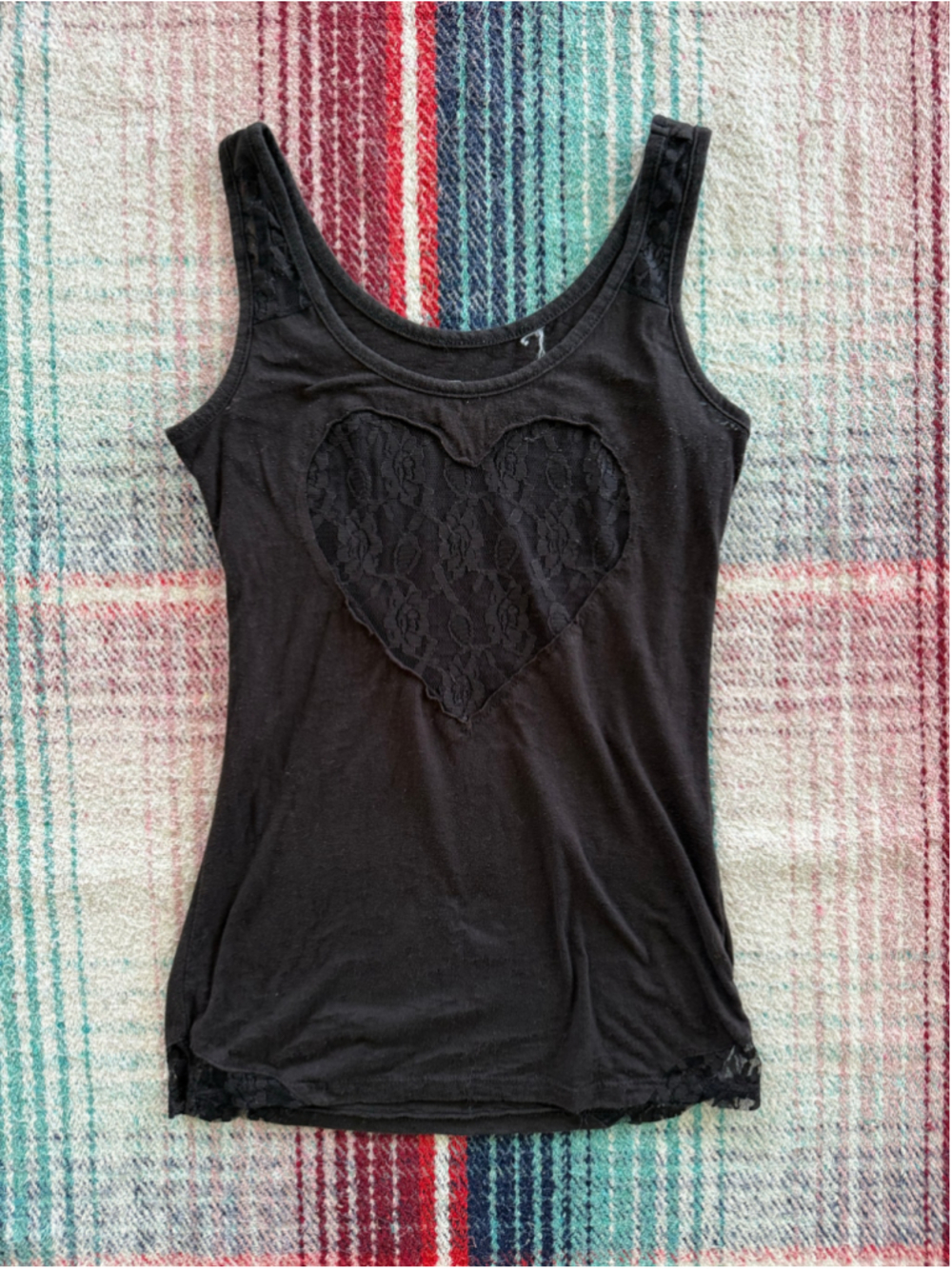 Vintage Threads 4 Thought Black Lace Heart Tank Top M